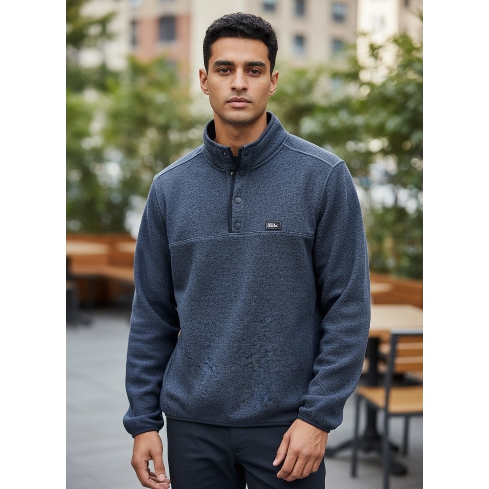 Eddie‎ Bauer Sweater Fleece Pullover Mens Size S Blue New Snap Mock Neck Pocket